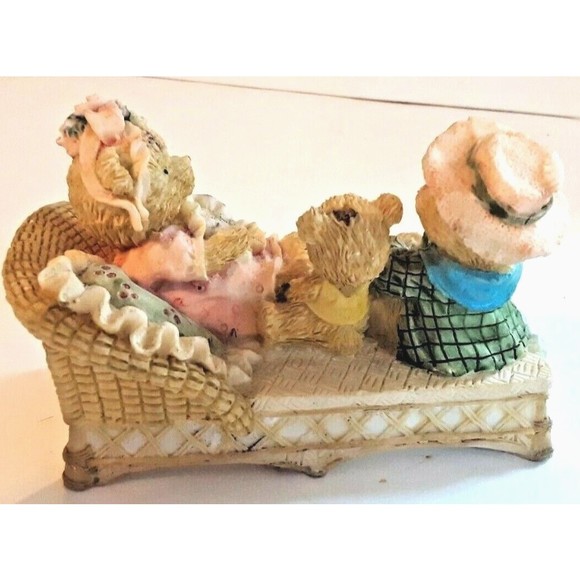 Mama, Papa, and Baby Bear Sharing the Chaise Lounge Figurine  Handpainted 1998 - Picture 6 of 8